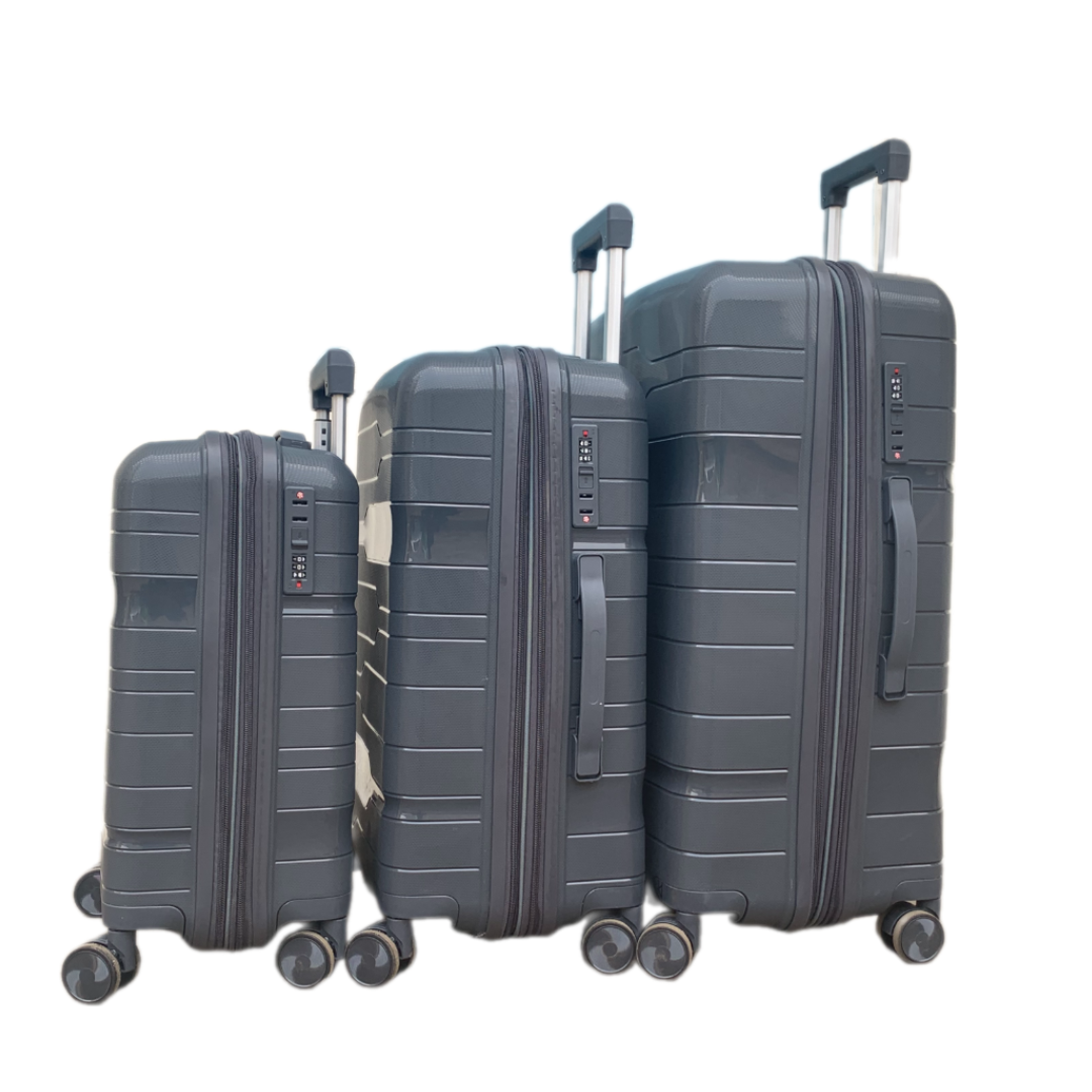 Expandable Unbreakable PP Suitcase Sizes 1-4 (3-In-1 Set)-Black - Image 2